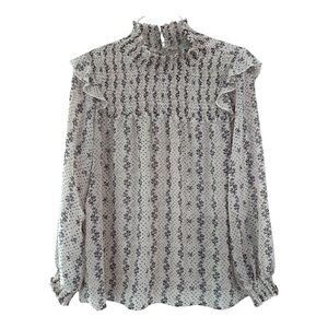 Hayden Cream & Lavender Abstract Floral Smocked Long Sleeve Babydoll Tunic Small